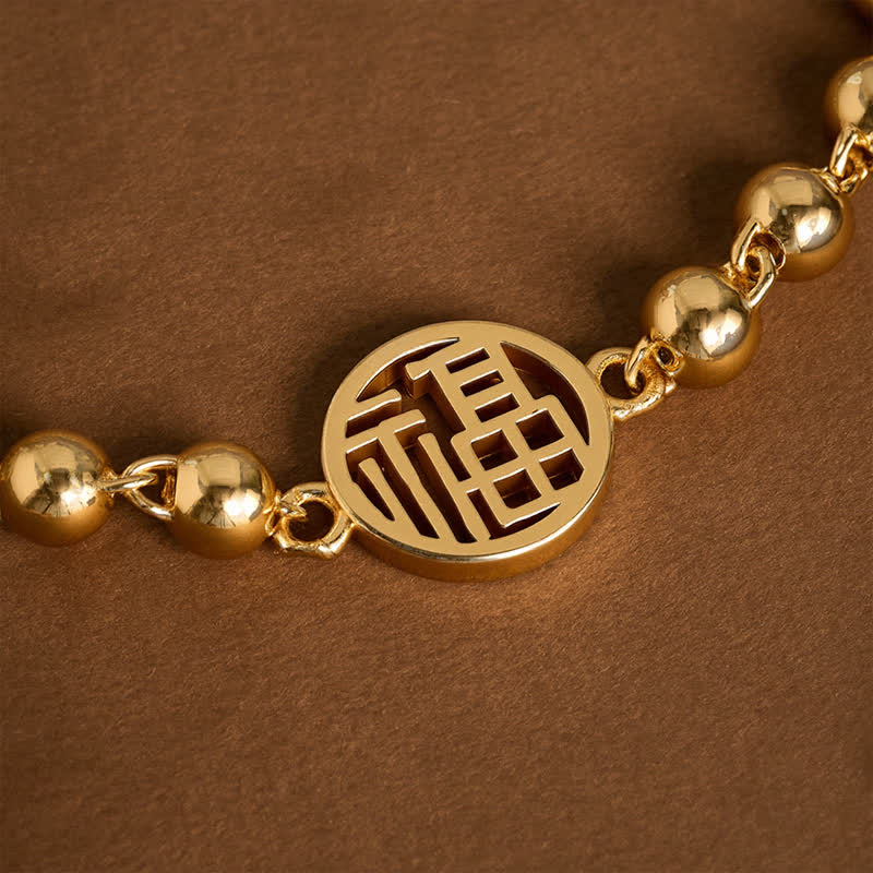Buddha Stones Bracelet de bénédiction en perles de cuivre représentant le personnage Fu - image 3