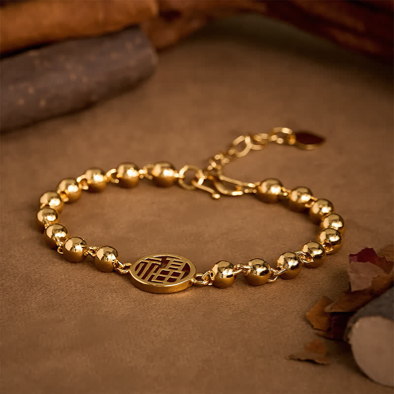 Buddha Stones Bracelet de bénédiction en perles de cuivre représentant le personnage Fu - image 2