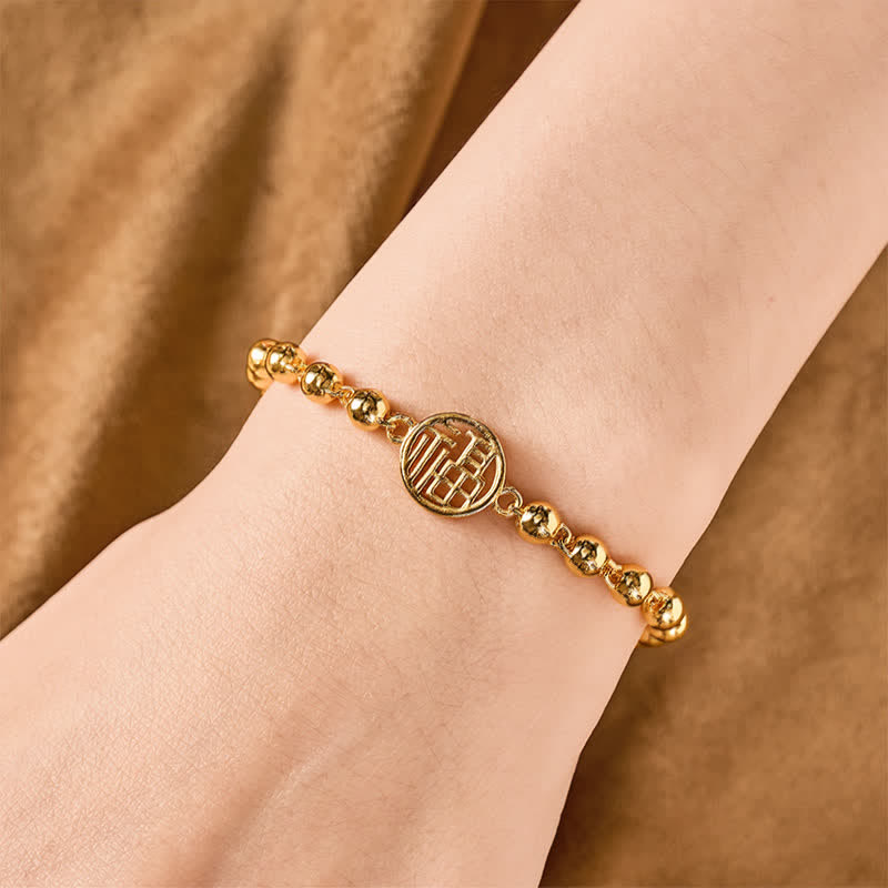 Buddha Stones Bracelet de bénédiction en perles de cuivre représentant le personnage Fu - image 1