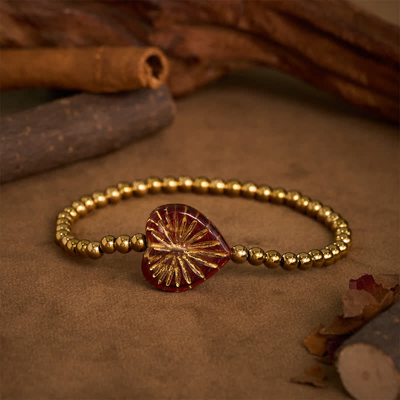 Buddha Stones Bracelet de force en acier titane Liuli en forme de cœur avec perles - image 8