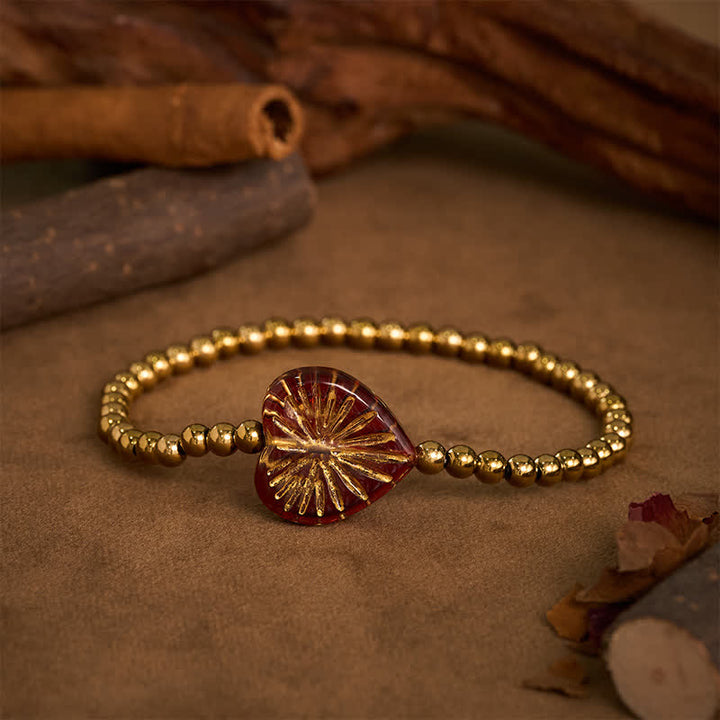Buddha Stones Bracelet de force en acier titane Liuli en forme de cœur avec perles - image 8