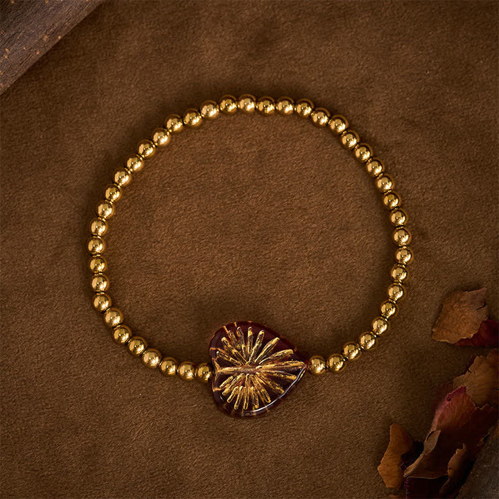 Buddha Stones Bracelet de force en acier titane Liuli en forme de cœur avec perles - Magenta - image 7