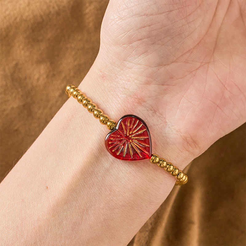 Buddha Stones Bracelet de force en acier titane Liuli en forme de cœur avec perles - image 3