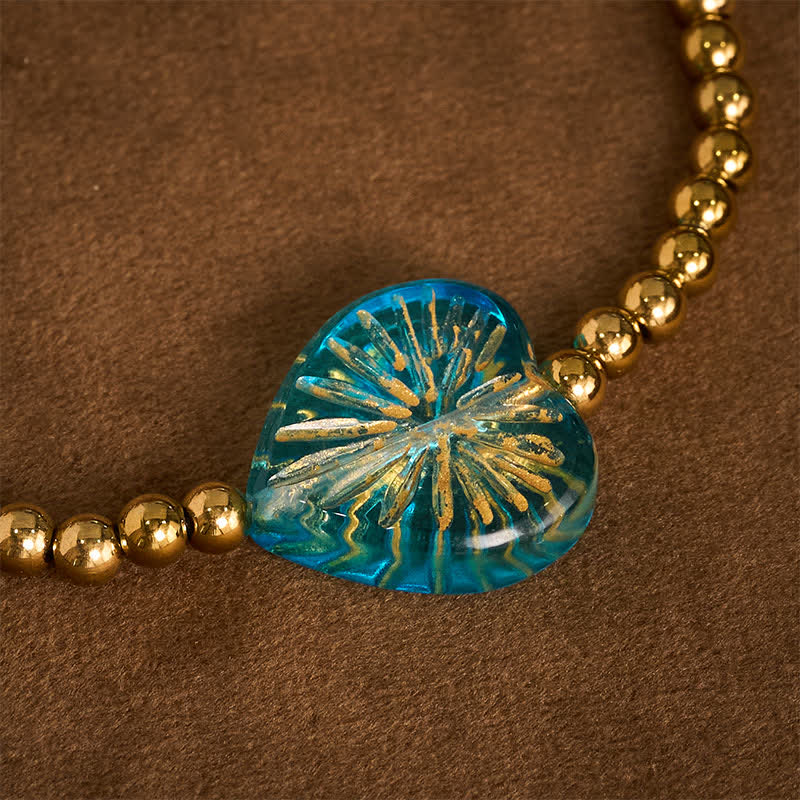 Buddha Stones Bracelet de force en acier titane Liuli en forme de cœur avec perles - image 15