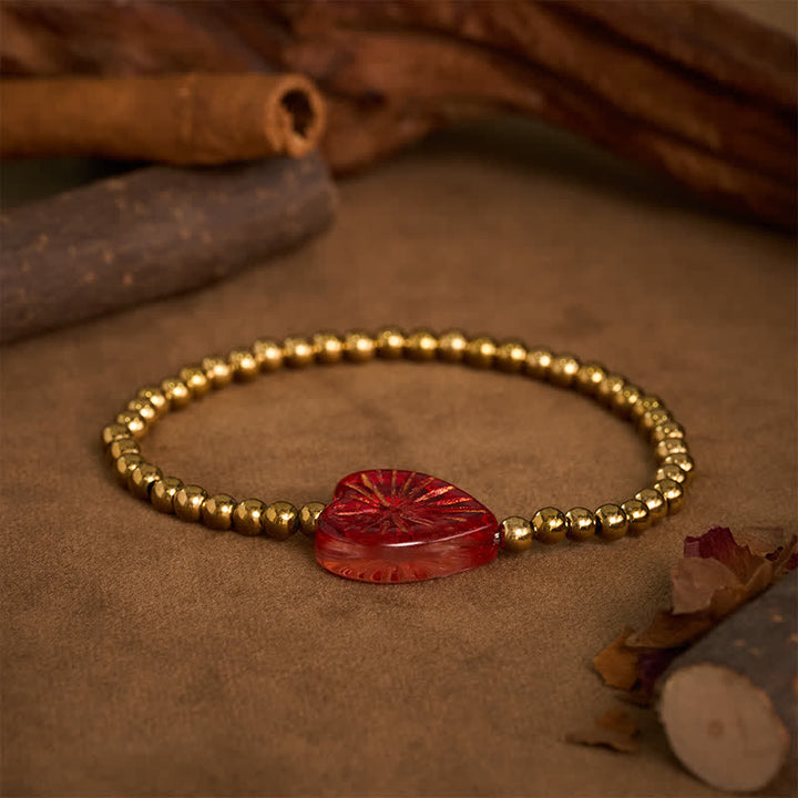 Buddha Stones Bracelet de force en acier titane Liuli en forme de cœur avec perles - image 1