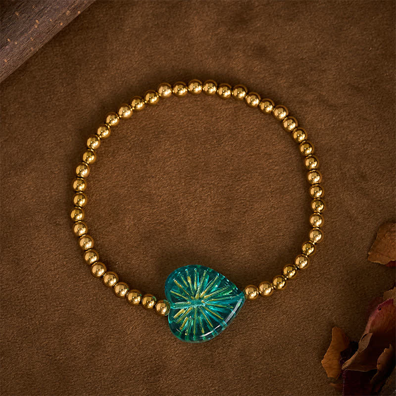 Buddha Stones Bracelet de force en acier titane Liuli en forme de cœur avec perles - Bleu - image 11