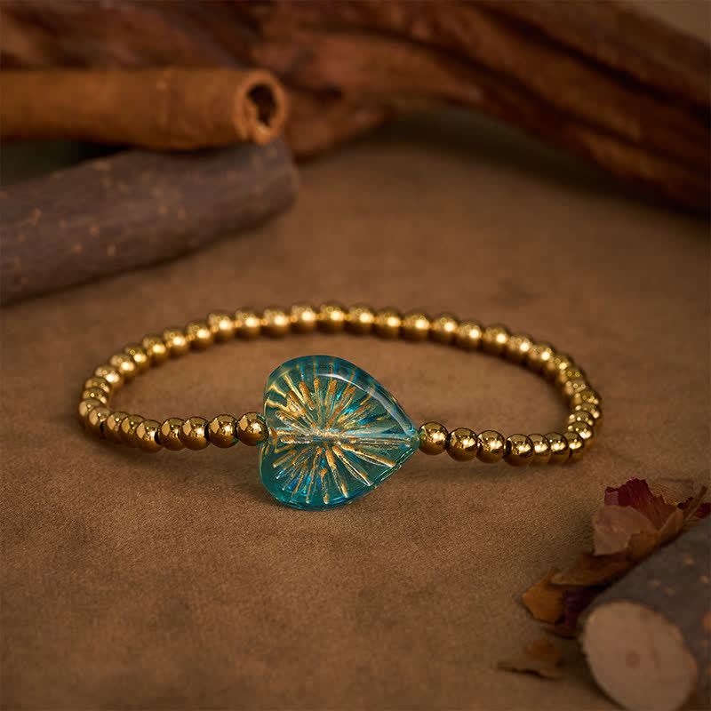 Buddha Stones Bracelet de force en acier titane Liuli en forme de cœur avec perles - image 12