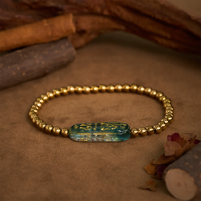 Buddha Stones Bracelet de stimulation Liuli Om Mani Padme Hum en acier titane - image 1