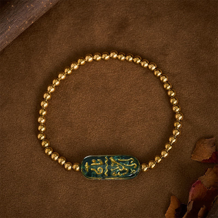 Buddha Stones Bracelet de stimulation Liuli Om Mani Padme Hum en acier titane - image 2