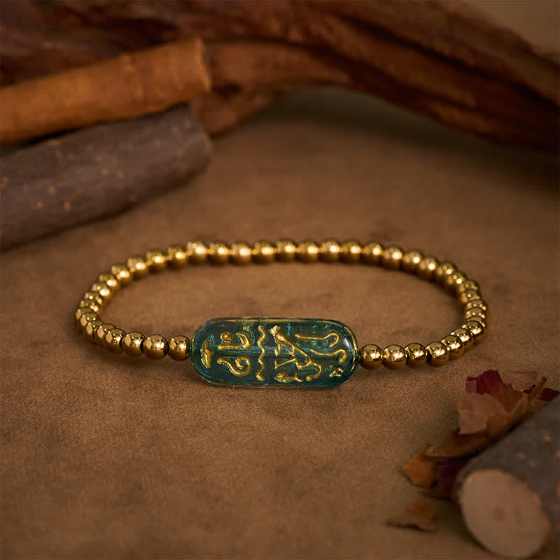 Buddha Stones Bracelet de stimulation Liuli Om Mani Padme Hum en acier titane - Bleu - image 0