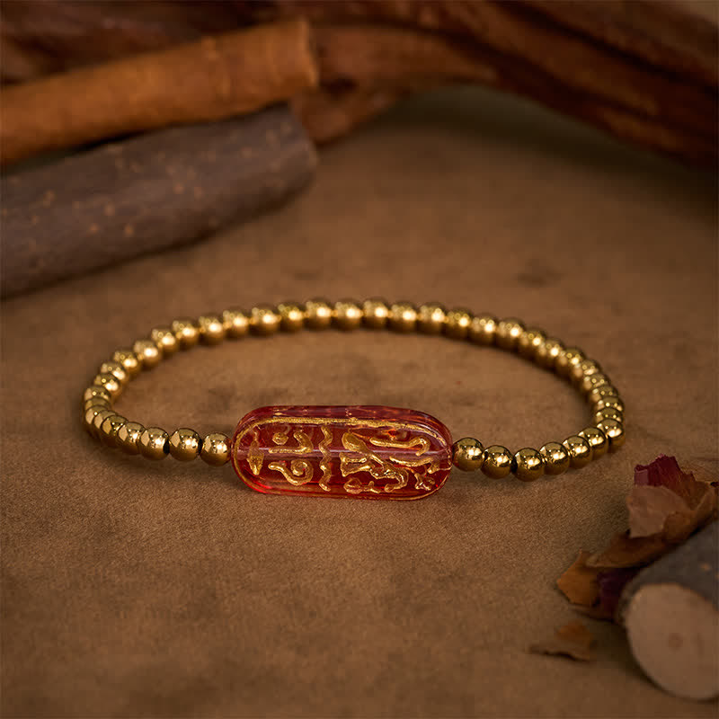 Buddha Stones Bracelet de stimulation Liuli Om Mani Padme Hum en acier titane - Rouge - image 8