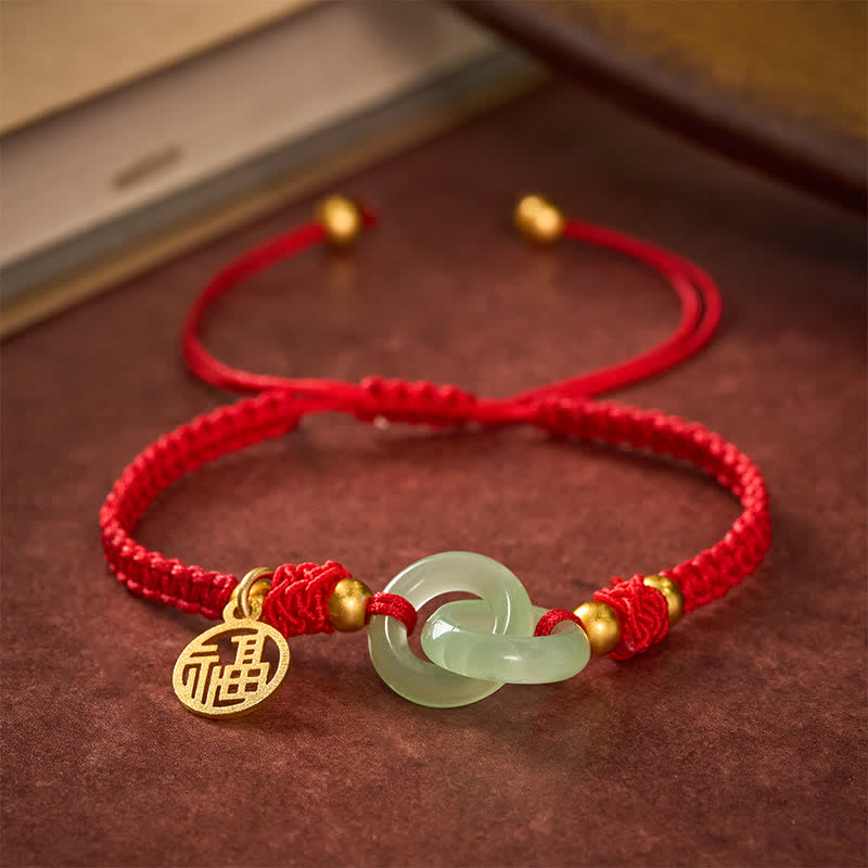 Buddha Stones Bracelet porte-bonheur en cuivre Liuli Fu avec cordon rouge - Personnage Fu (Bonheur ♥ Bénédiction) - image 0