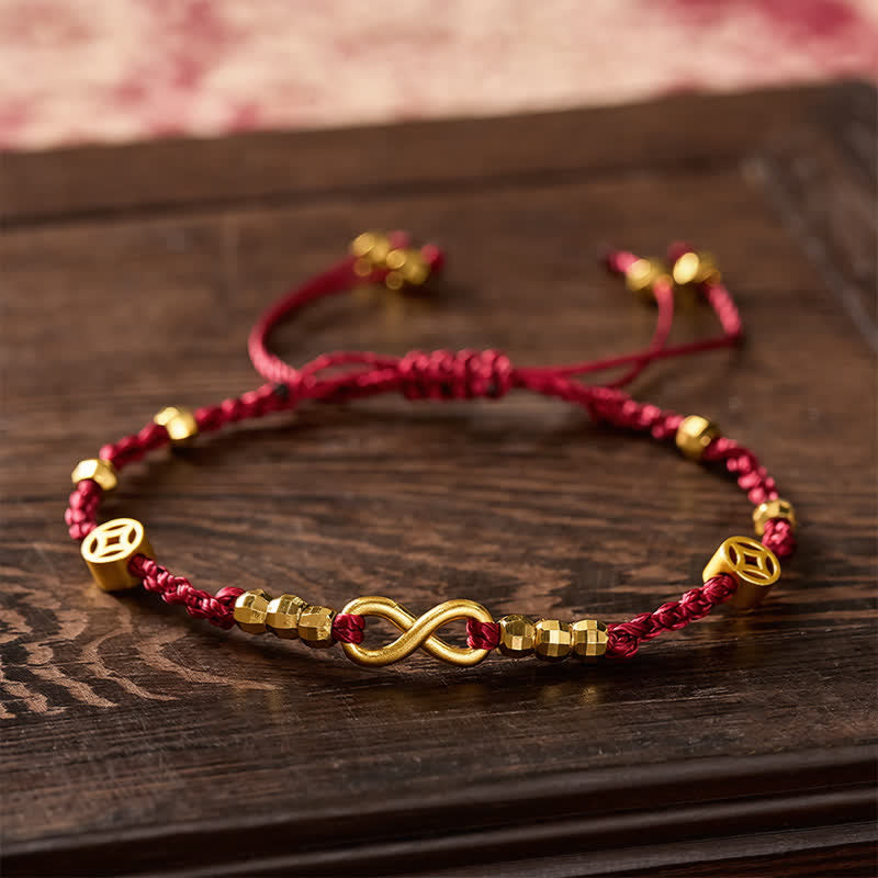 Buddha Stones Bracelet de foi avec cordon rouge tressé, pièce chinoise et symbole de l'infini - Fil rouge (Protection ♥ Chance) - image 0