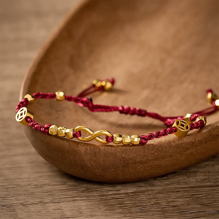 Buddha Stones Bracelet de foi avec cordon rouge tressé, pièce chinoise et symbole de l'infini - image 2
