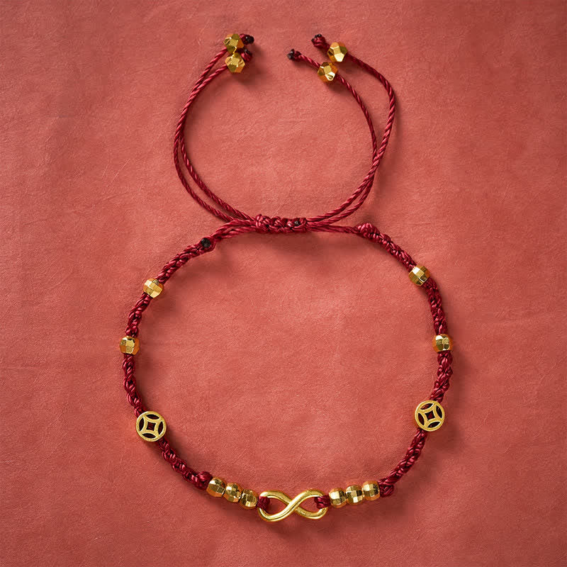 Buddha Stones Bracelet de foi avec cordon rouge tressé, pièce chinoise et symbole de l'infini - image 1