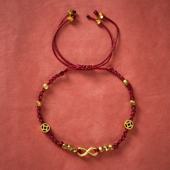 Buddha Stones Bracelet de foi avec cordon rouge tressé, pièce chinoise et symbole de l'infini - image 1
