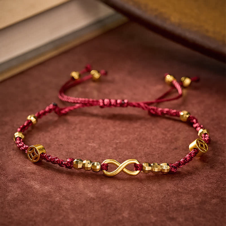 Buddha Stones Bracelet de foi avec cordon rouge tressé, pièce chinoise et symbole de l'infini - image 3