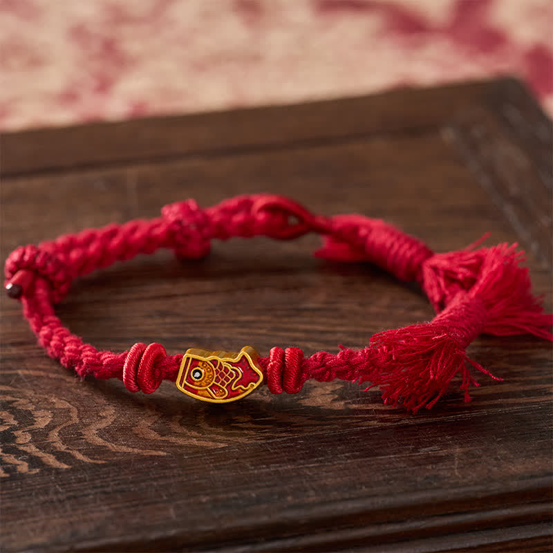 Buddha Stones Bracelet porte-bonheur en fil rouge avec motif de carpe koï - image 1