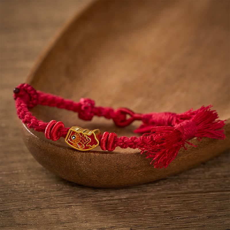 Buddha Stones Bracelet porte-bonheur en fil rouge avec motif de carpe koï - image 3