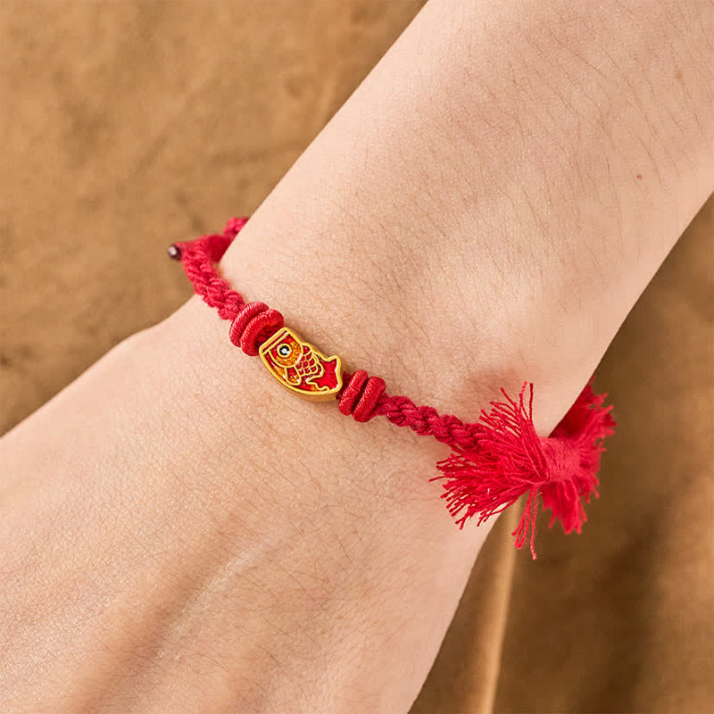 Buddha Stones Bracelet porte-bonheur en fil rouge avec motif de carpe koï - image 8