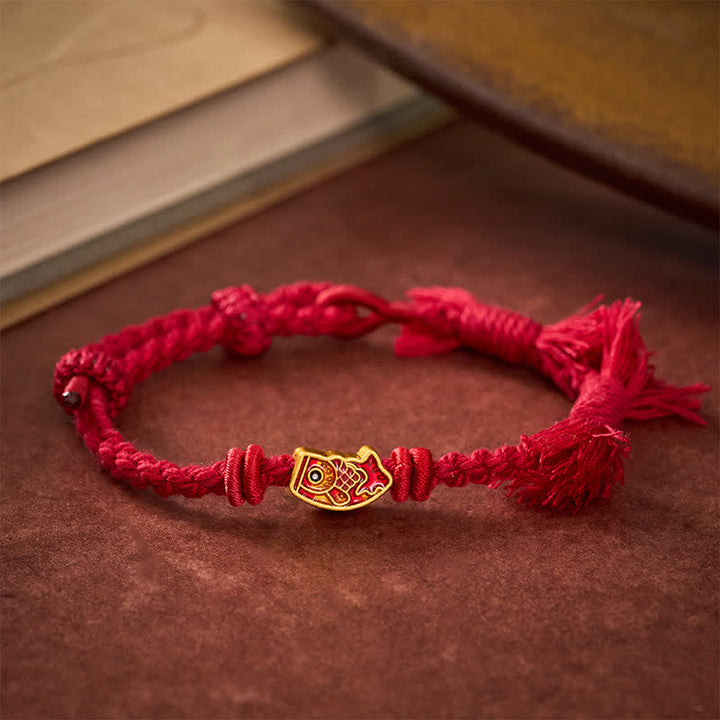 Buddha Stones Bracelet porte-bonheur en fil rouge avec motif de carpe koï - Cordon rouge foncé - image 0