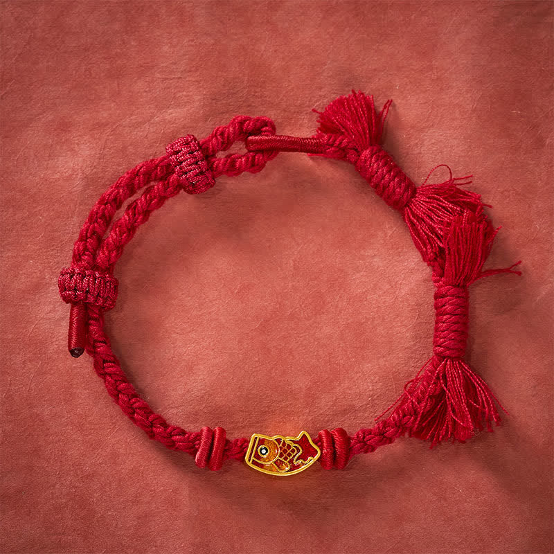 Buddha Stones Bracelet porte-bonheur en fil rouge avec motif de carpe koï - image 2