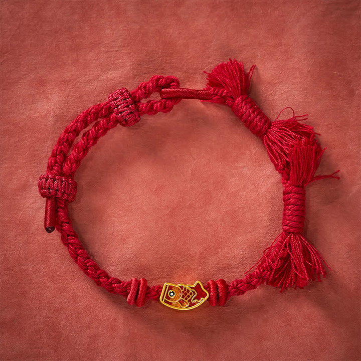 Buddha Stones Bracelet porte-bonheur en fil rouge avec motif de carpe koï - image 2
