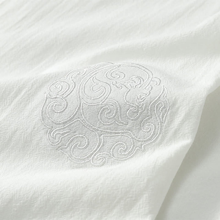 Buddha Stones Ensemble 2 pièces style Tang décontracté, broderie, en coton et lin uni, manches courtes, short, vêtement de méditation pour homme avec poche - image 20