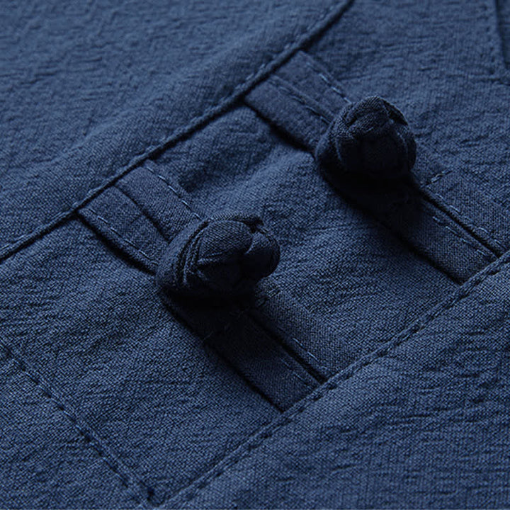 Buddha Stones Ensemble 2 pièces style Tang décontracté, chemise à manches courtes et pantalon en coton et lin imprimé bambou, style grenouille, avec poches, idéal pour la méditation. - image 9