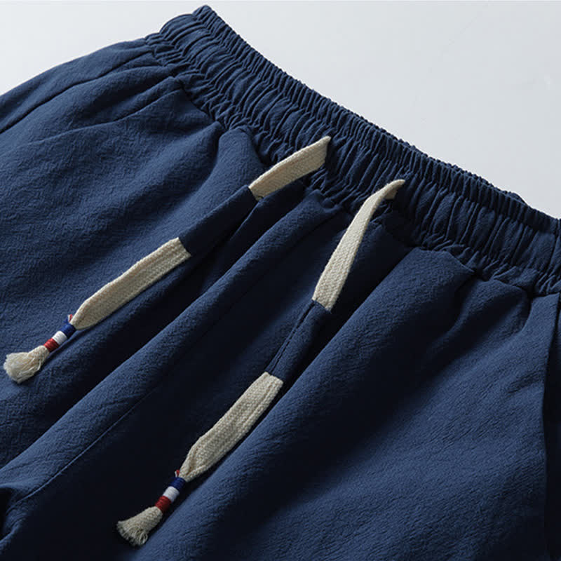 Buddha Stones Ensemble 2 pièces style Tang décontracté, chemise à manches courtes et pantalon en coton et lin imprimé bambou, style grenouille, avec poches, idéal pour la méditation. - image 10