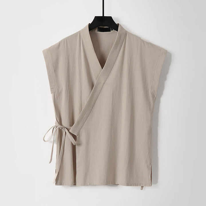 Buddha Stones Ensemble 2 pièces pour homme, style Tang, avec cordon de serrage, manches courtes, chemise et short, en coton et lin uni, manches courtes, poches, idéal pour la méditation d'été. - image 10