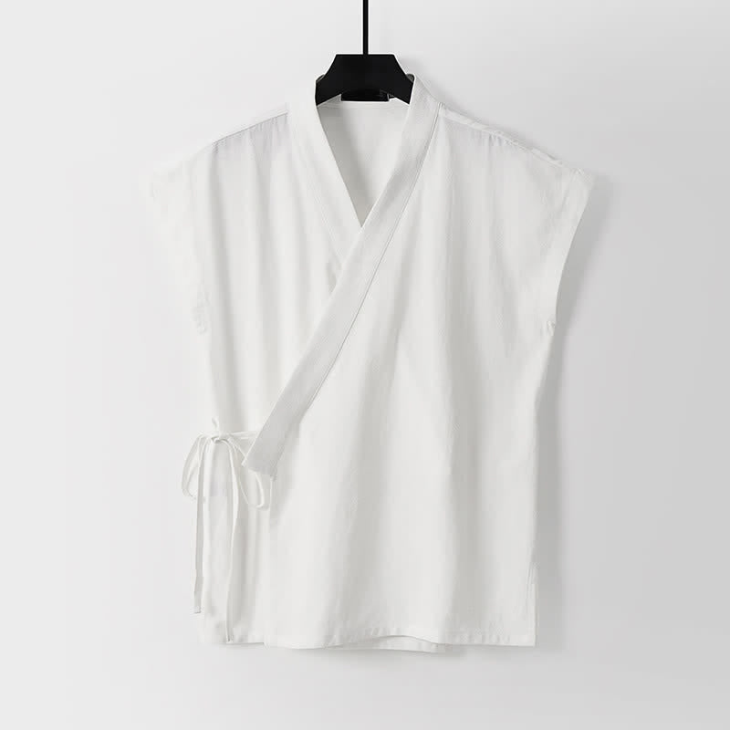 Buddha Stones Ensemble 2 pièces pour homme, style Tang, avec cordon de serrage, manches courtes, chemise et short, en coton et lin uni, manches courtes, poches, idéal pour la méditation d'été. - image 14