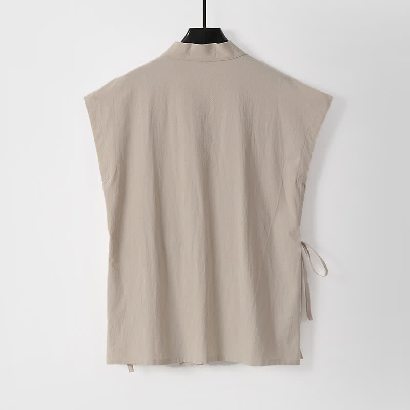 Buddha Stones Ensemble 2 pièces pour homme, style Tang, avec cordon de serrage, manches courtes, chemise et short, en coton et lin uni, manches courtes, poches, idéal pour la méditation d'été. - image 11