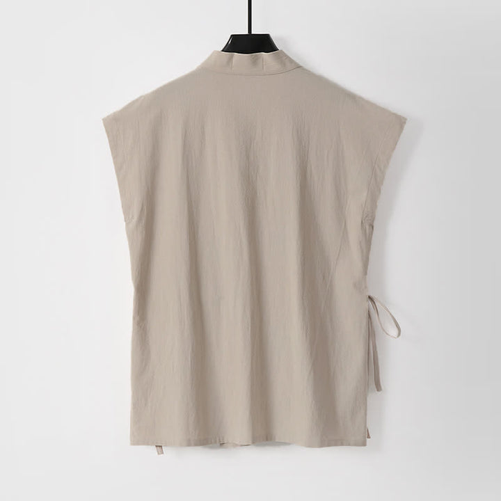 Buddha Stones Ensemble 2 pièces pour homme, style Tang, avec cordon de serrage, manches courtes, chemise et short, en coton et lin uni, manches courtes, poches, idéal pour la méditation d'été. - image 11