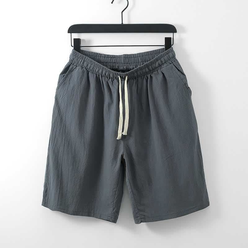 Buddha Stones Ensemble 2 pièces pour homme, style Tang, avec cordon de serrage, manches courtes, chemise et short, en coton et lin uni, manches courtes, poches, idéal pour la méditation d'été. - image 8