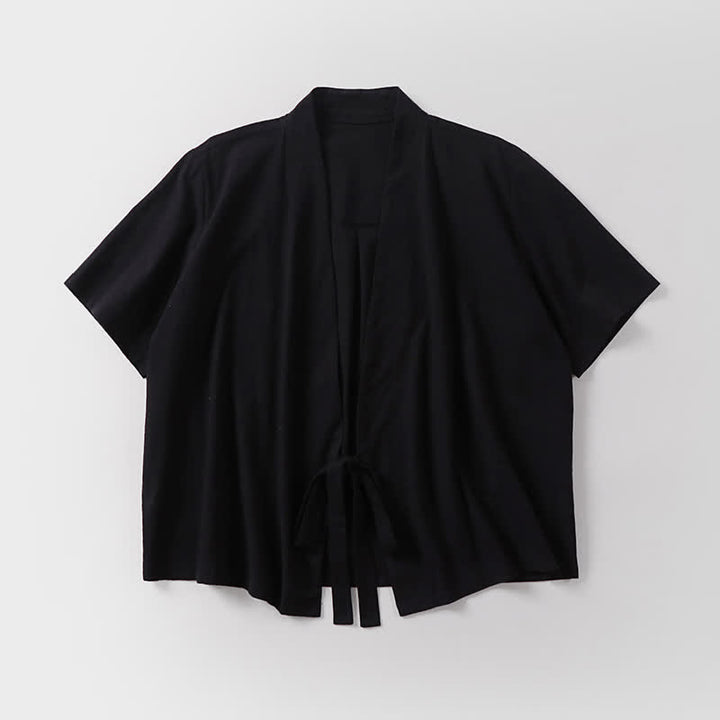 Buddha Stones Kimono d'été minimaliste à manches courtes, uni, en coton et lin, à lacets et ouverture sur le devant, pour homme. - image 4