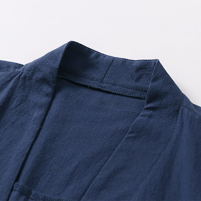 Buddha Stones Kimono d'été minimaliste à manches courtes, uni, en coton et lin, à lacets et ouverture sur le devant, pour homme. - image 10