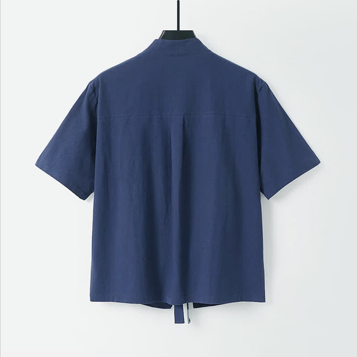 Buddha Stones Kimono d'été minimaliste à manches courtes, uni, en coton et lin, à lacets et ouverture sur le devant, pour homme. - image 8
