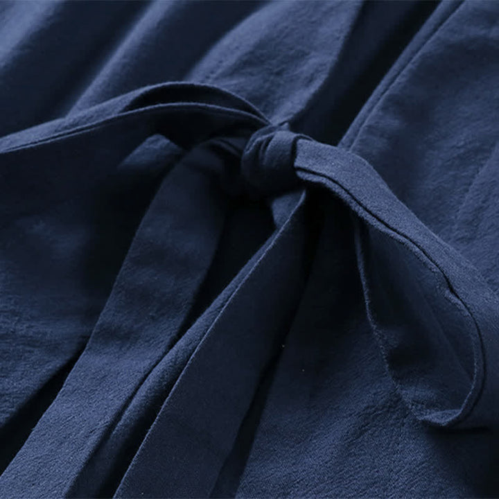 Buddha Stones Kimono d'été minimaliste à manches courtes, uni, en coton et lin, à lacets et ouverture sur le devant, pour homme. - image 11