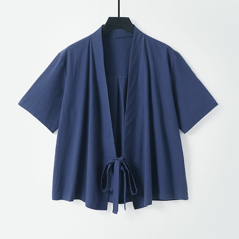 Buddha Stones Kimono d'été minimaliste à manches courtes, uni, en coton et lin, à lacets et ouverture sur le devant, pour homme. - Marine - US/UK/AU54, EU64 (9XL) - image 5