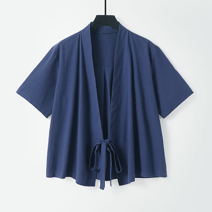 Buddha Stones Kimono d'été minimaliste à manches courtes, uni, en coton et lin, à lacets et ouverture sur le devant, pour homme. - Marine - US/UK/AU54, EU64 (9XL) - image 5