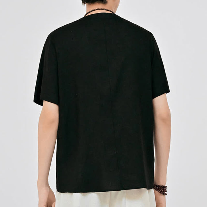 Buddha Stones Chemises d'été minimalistes à manches courtes pour hommes, col rond et col à deux boutons grenouille, style Tang. - image 10