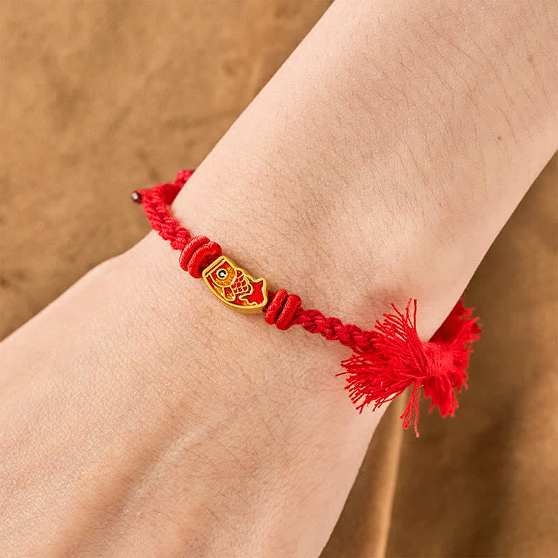 Buddha Stones Bracelet porte-bonheur en fil rouge avec motif de carpe koï - image 14