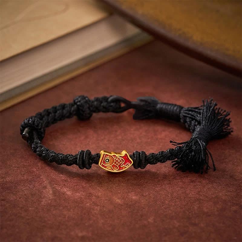 Buddha Stones Bracelet porte-bonheur en fil rouge avec motif de carpe koï - Corde noire - image 15