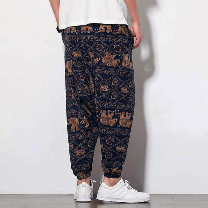 Pantalon harem court pour homme, imprimé éléphant marron et noir, avec poches , Buddha Stones - image 2