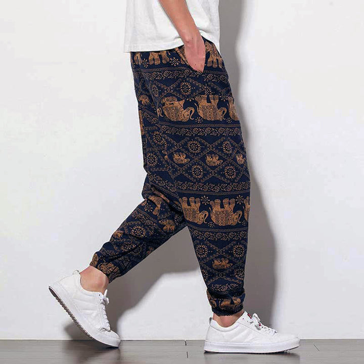 Pantalon harem court pour homme, imprimé éléphant marron et noir, avec poches , Buddha Stones - image 4