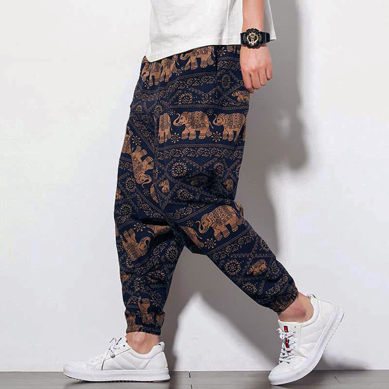 Pantalon harem court pour homme, imprimé éléphant marron et noir, avec poches , Buddha Stones - image 5