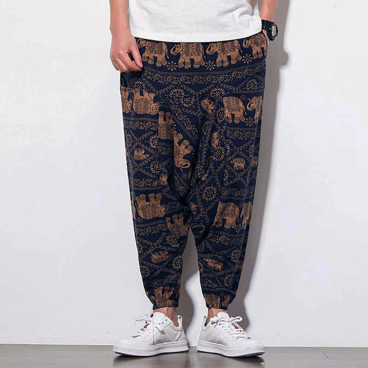Pantalon harem court pour homme, imprimé éléphant marron et noir, avec poches , Buddha Stones - image 6