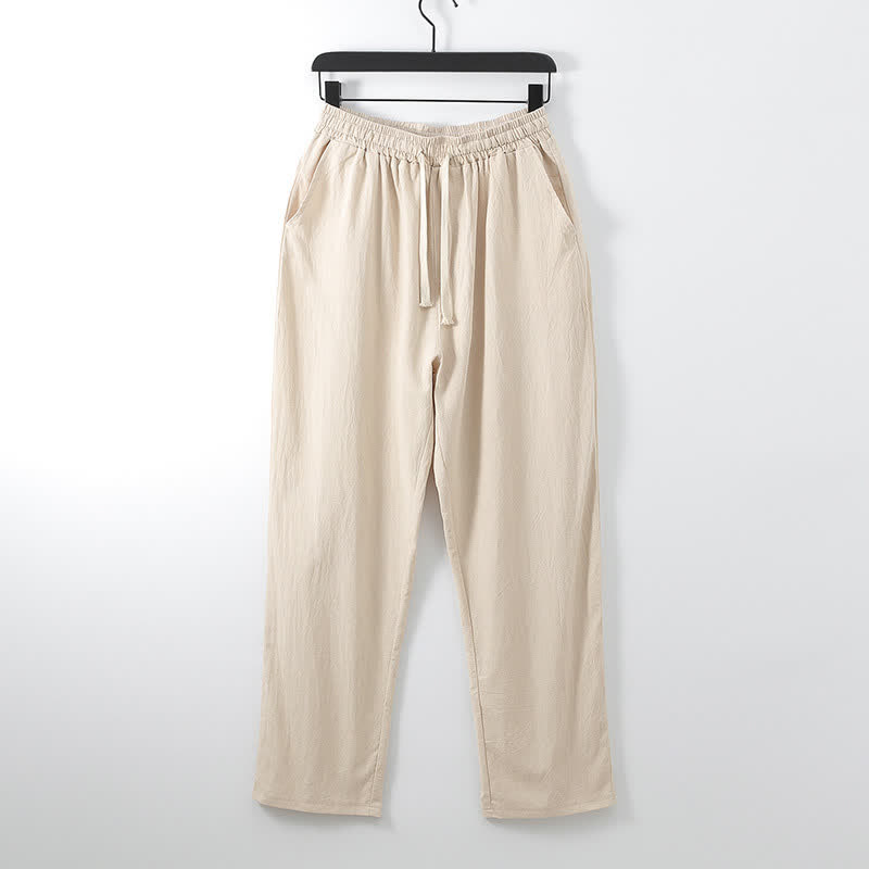 Ensemble pour homme Tang en coton et lin avec haut et pantalon Hanfu, orné de Buddha Stones et de colliers croisés. - image 12