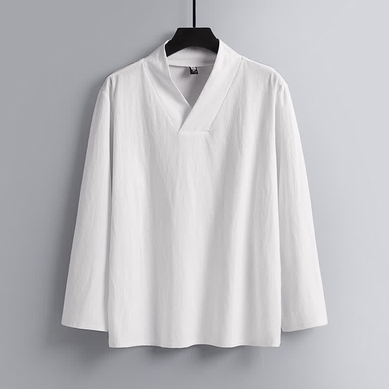 Ensemble pour homme Tang en coton et lin avec haut et pantalon Hanfu, orné de Buddha Stones et de colliers croisés. - image 14